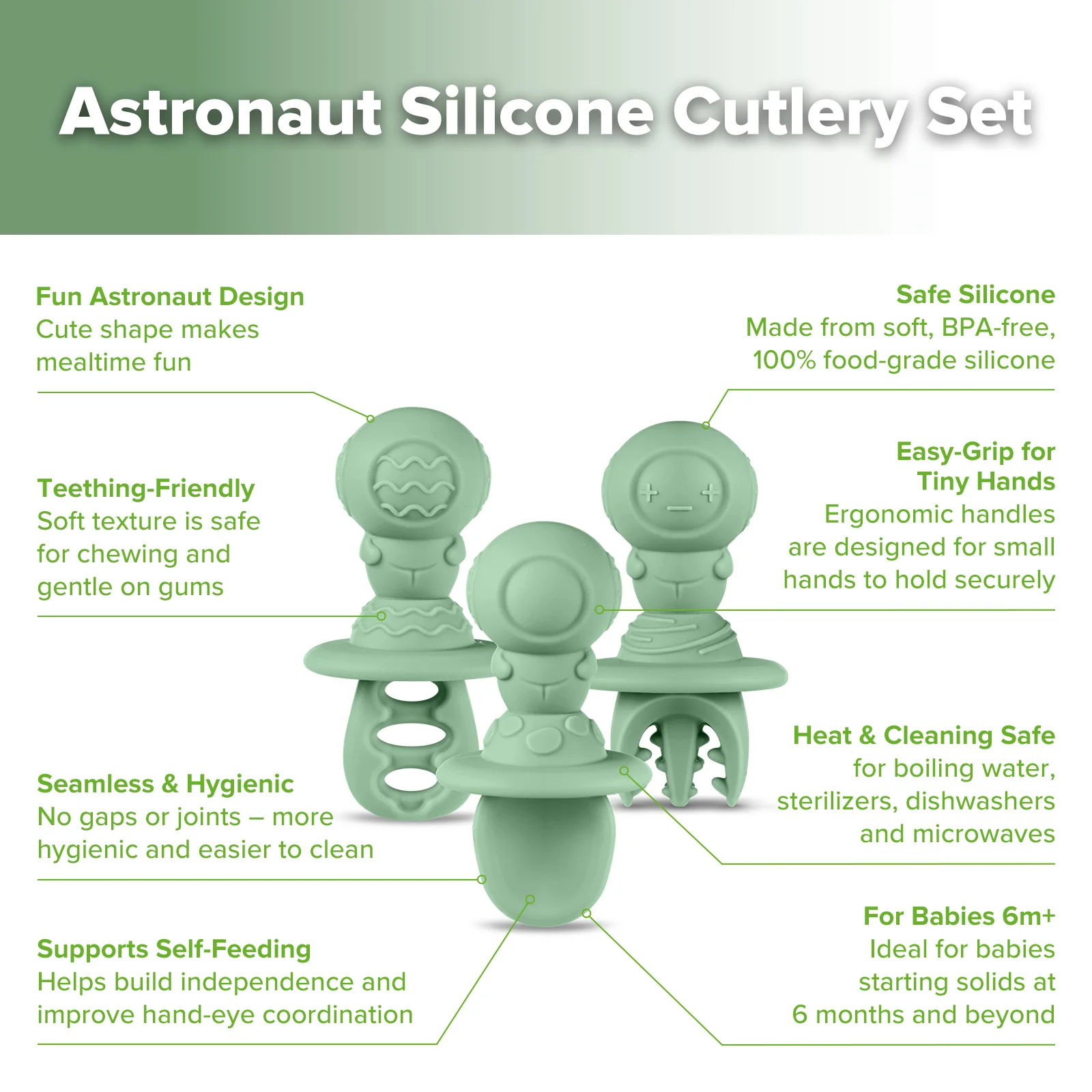 Astronaut Beginner Silicone Cutlery Set - Image 4