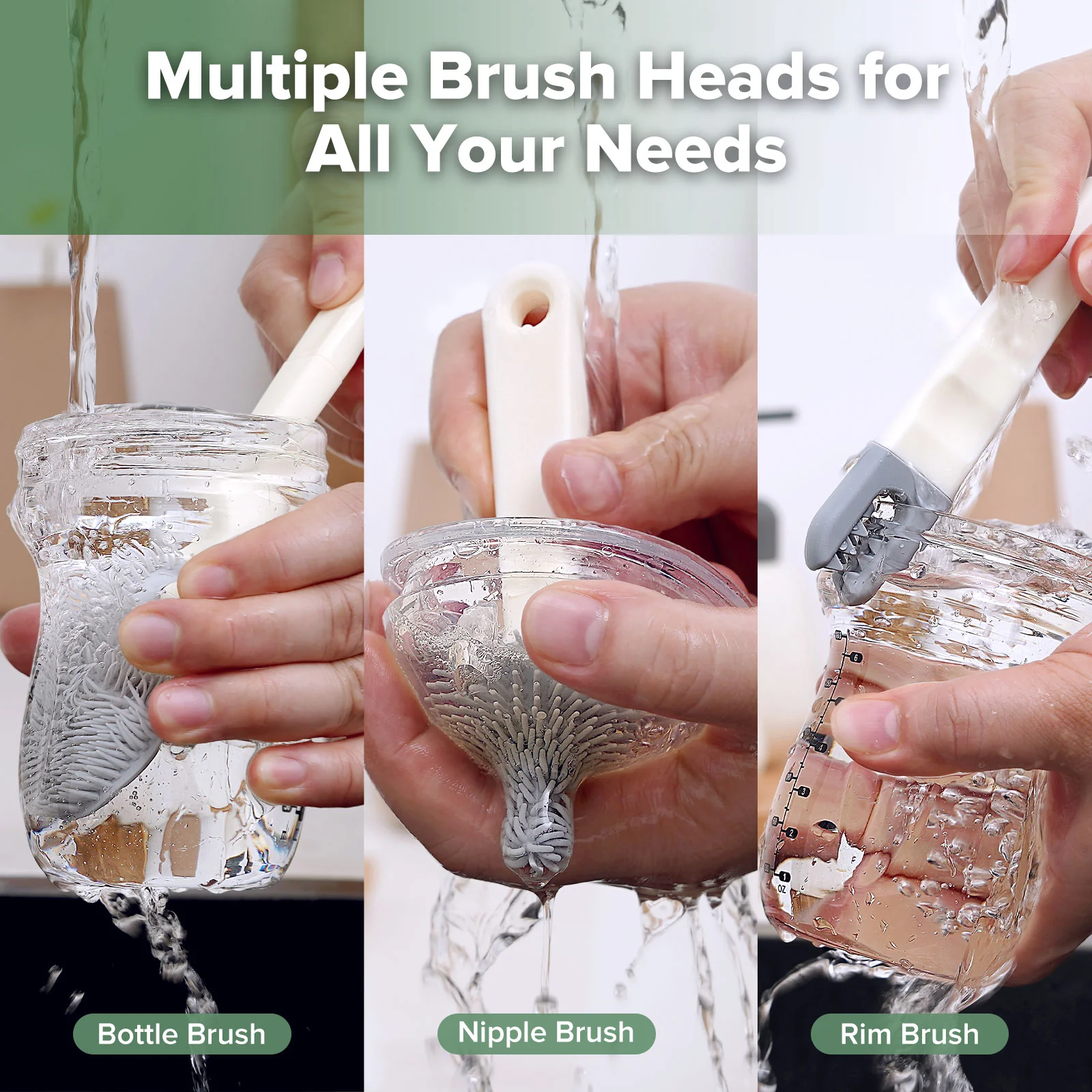 Clean & Dry Travel Bottle Brush Set - Cream & Slate - Image 3