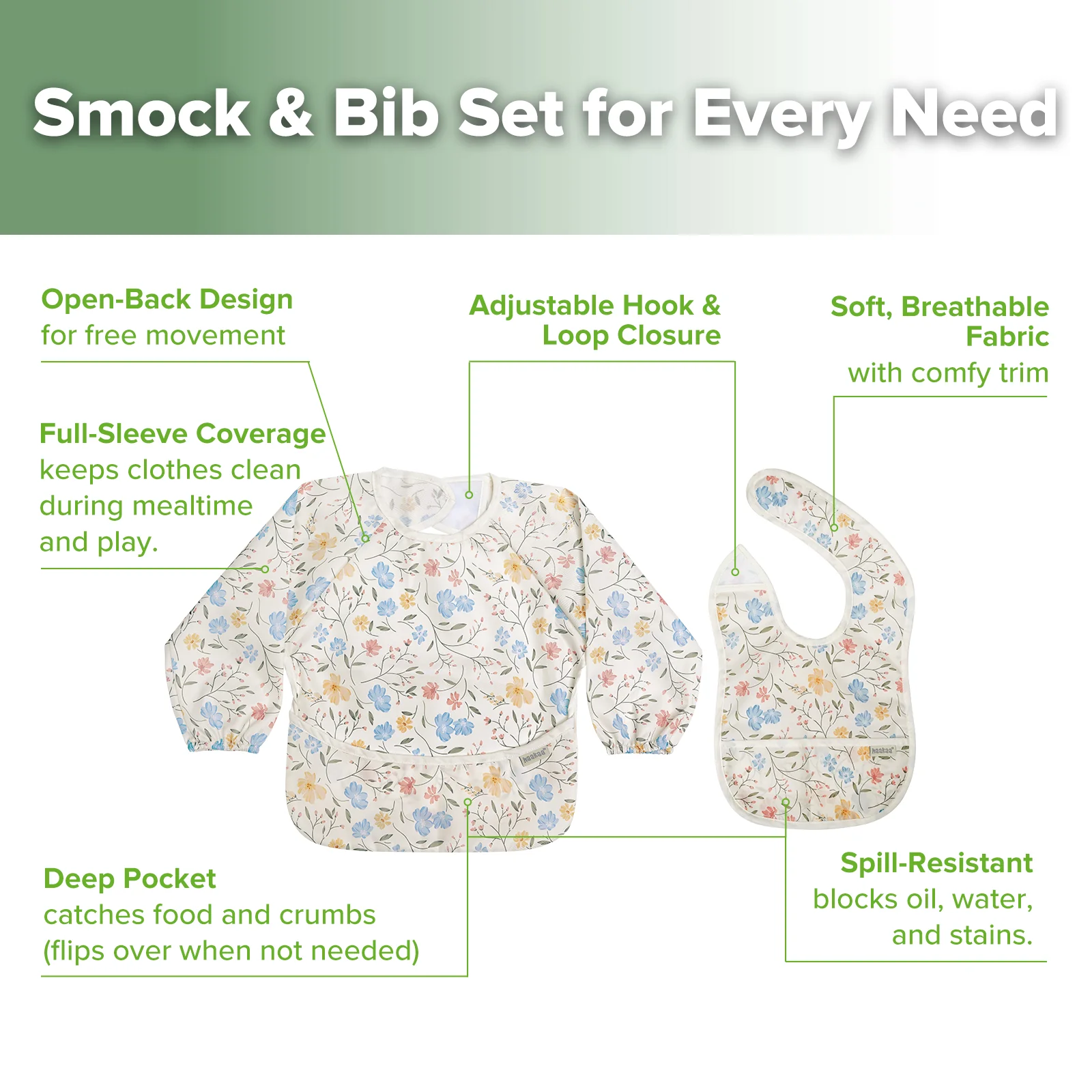Haakaa Mess-free Smock & Bib Set - Image 5